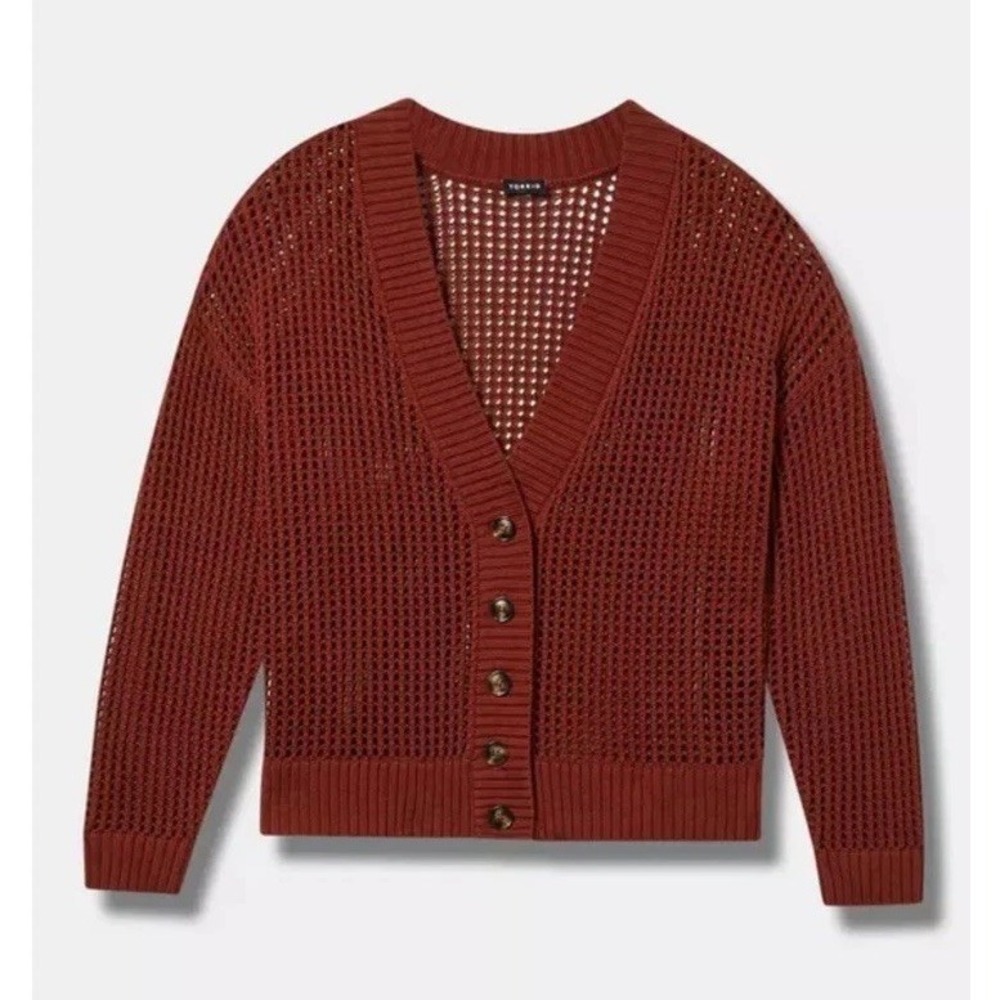 NEW Torrid Open Stitch Cardigan Sweater Color Roasted Russet Women's Size 2XL